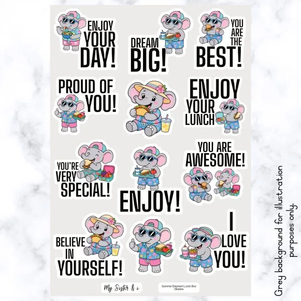 Summer Elephant Lunch Box Stickers