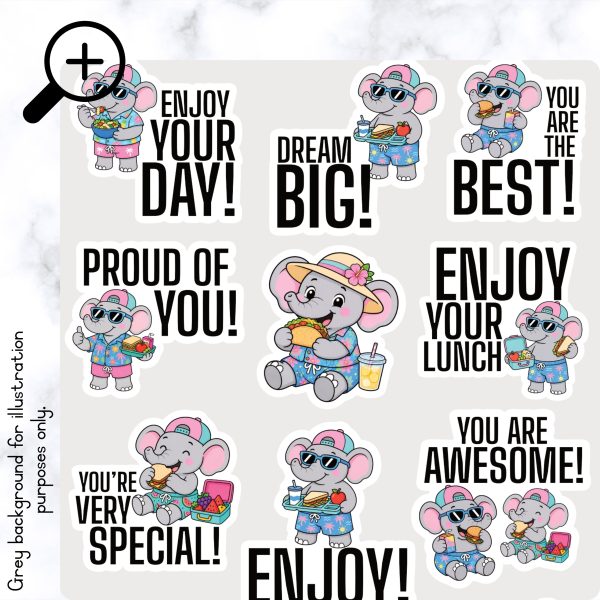 Summer Elephant Lunch Box Stickers