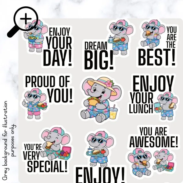 Summer Elephant Lunch Box Stickers