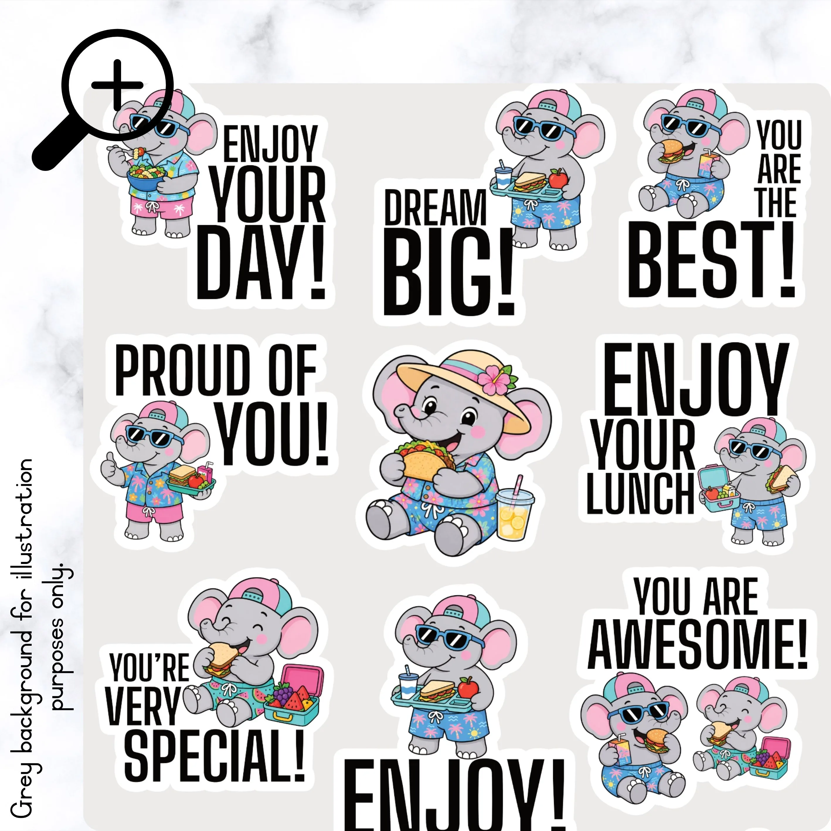 Summer Elephant Lunch Box Stickers