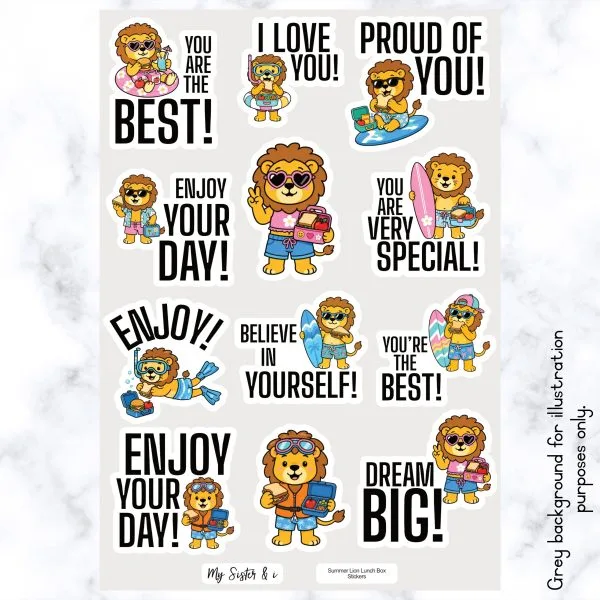 Summer Lion Lunch Box Stickers