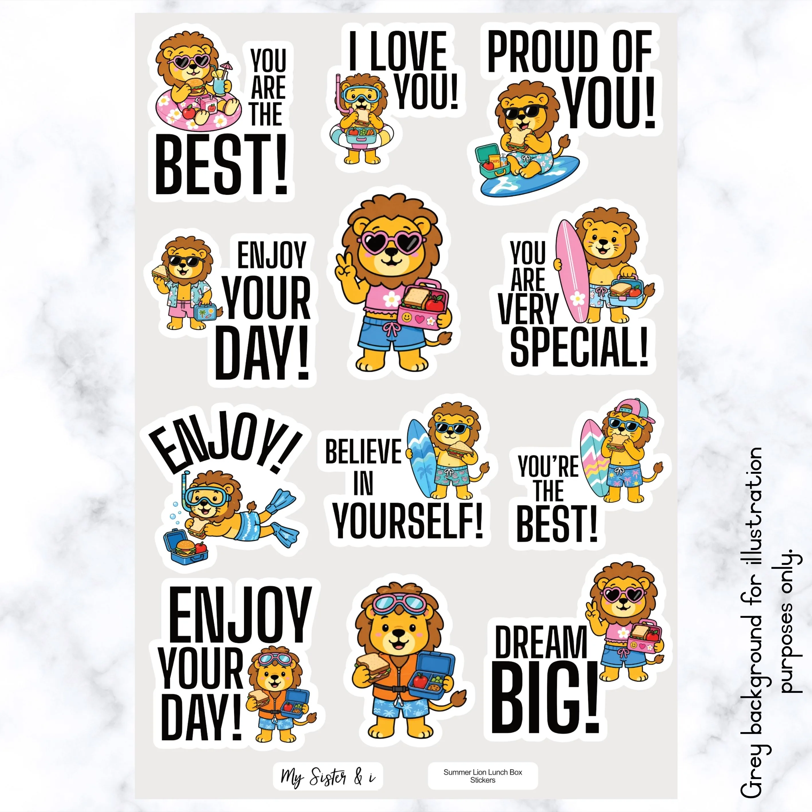 Summer Lion Lunch Box Stickers