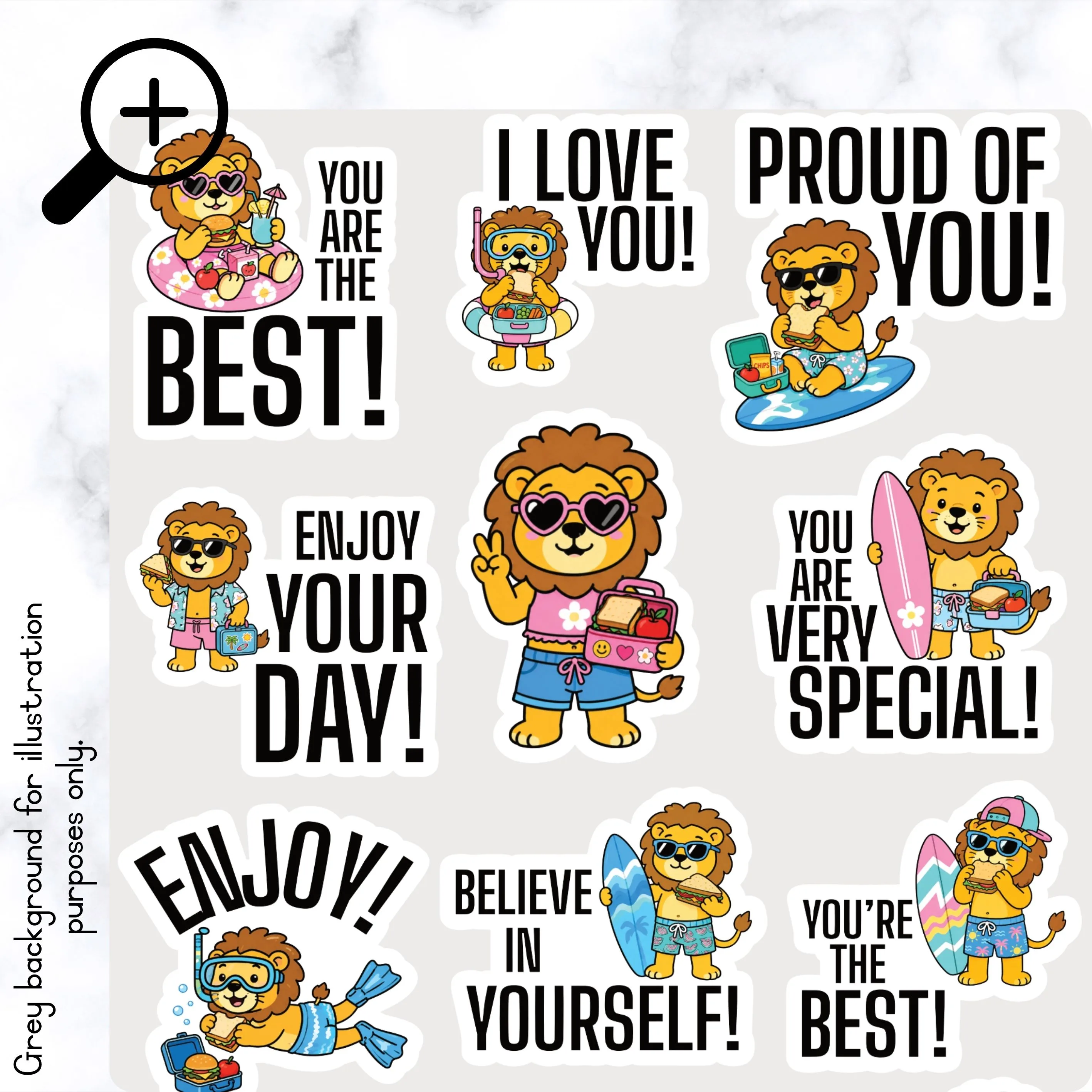Summer Lion Lunch Box Stickers